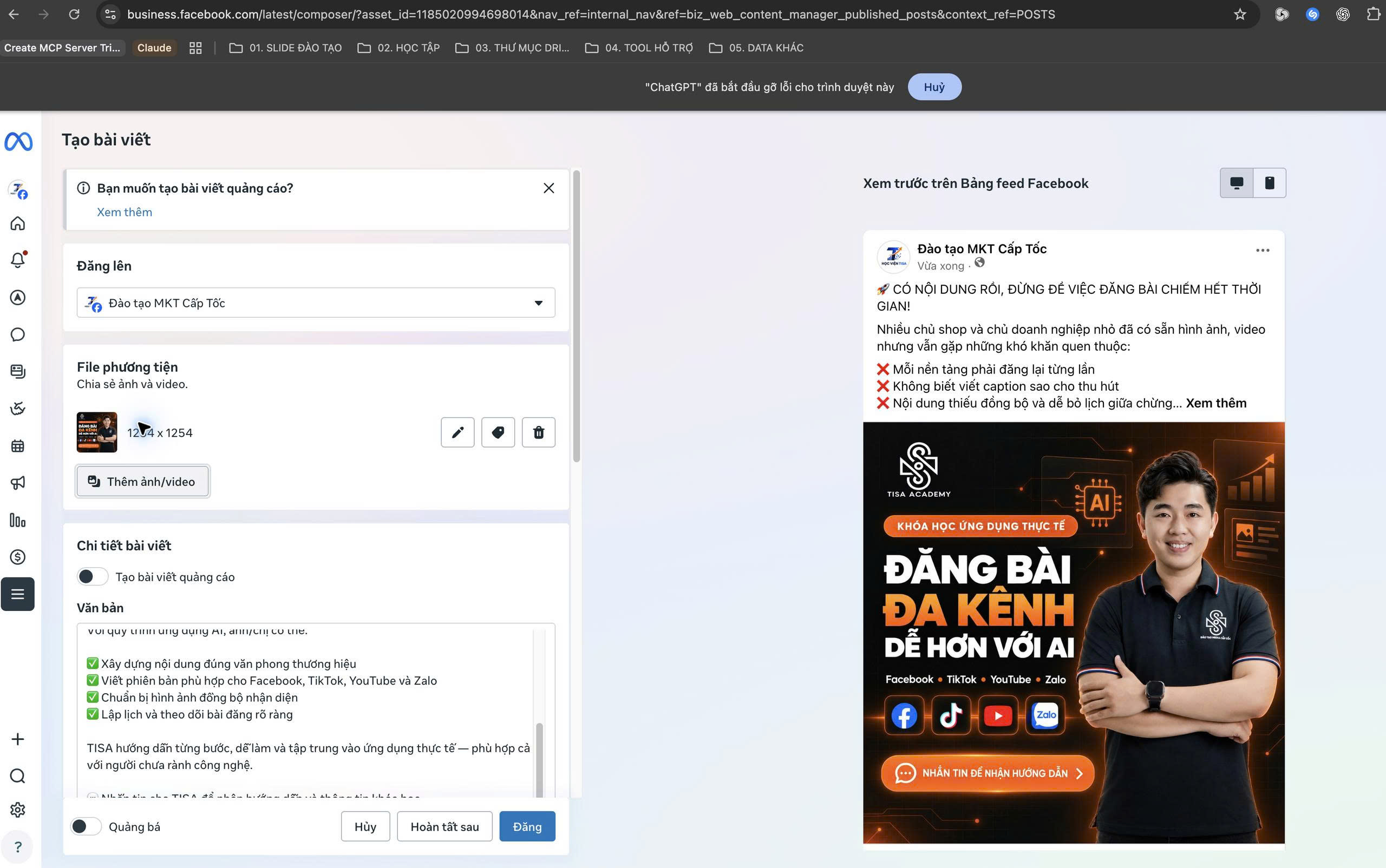 Đăng bài trên Meta Business Suite