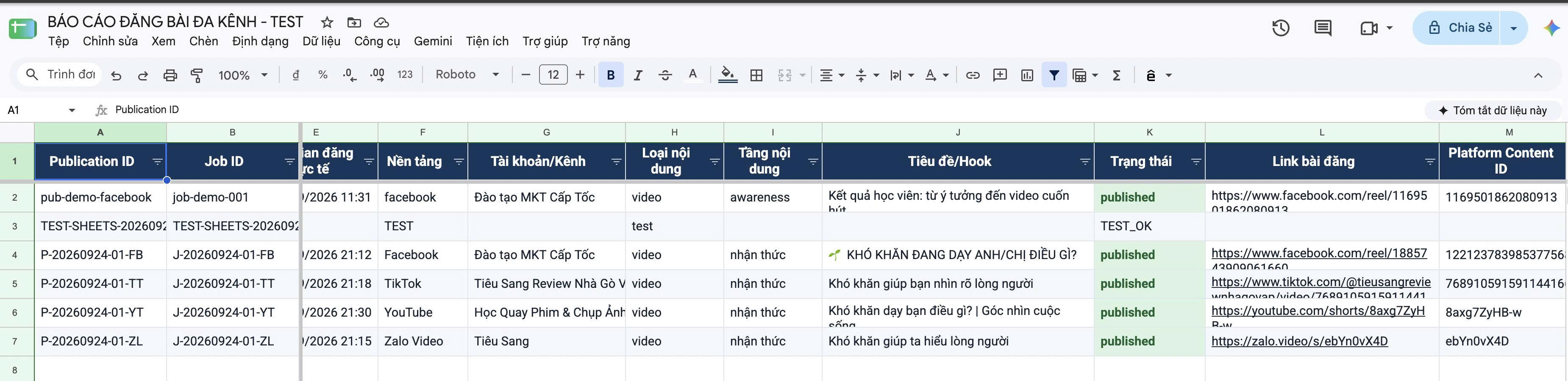 Báo cáo đăng bài đa kênh